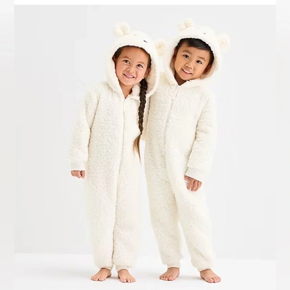 North Pole Trading Co. Polar Bear Toddler Unisex Sherpa Hooded One Piece Pajama